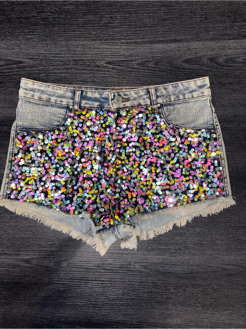 Source Unknown Multicolor Sequin Denim Cutoff Shorts